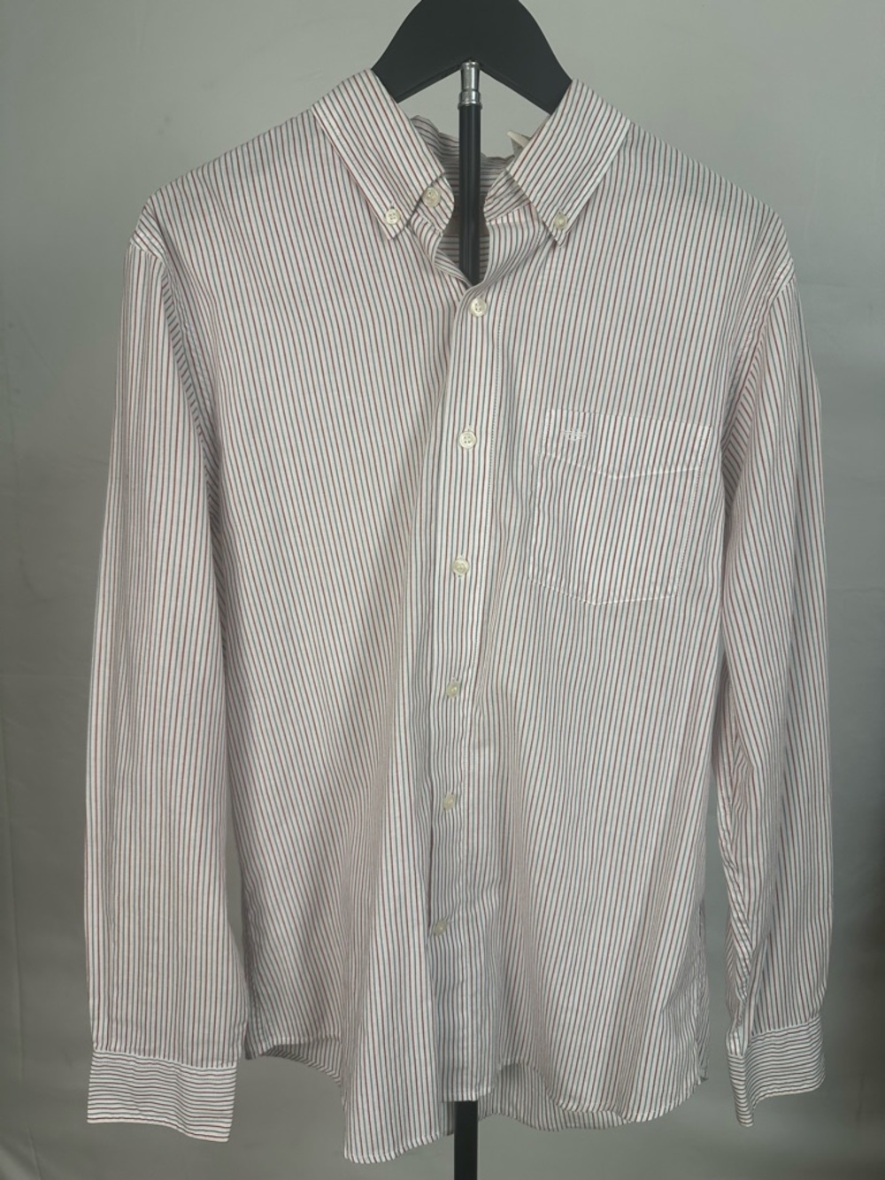 Dockers Men's Button-Down Shirt in White with Red Stripes